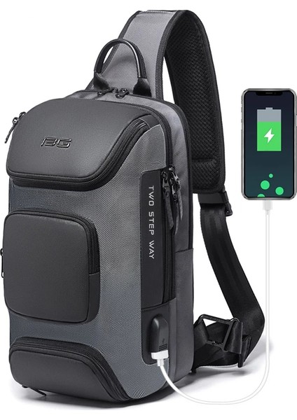 7082GRI Çok Fonksiyonlu Erkekler Için Crossbody Çanta Çoklu Bölmeli Omuz Messenger Çanta Erkek Su Geçirmez Kısa Seyahat Göğüs Çanta Paketi (Yurt Dışından) modelleri