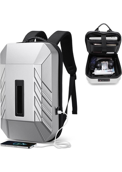 9499L-LED-SILVER Ozuko Erkek Sırt Çantası Sert Kabuk Çok Fonksiyonlu Anti-Hırsızlık Su Geçirmez Iş Sırt Çantası Laptop Çantası Akıllı Serin LED Erkekler USB Şarj (Yurt Dışından) indirimleri