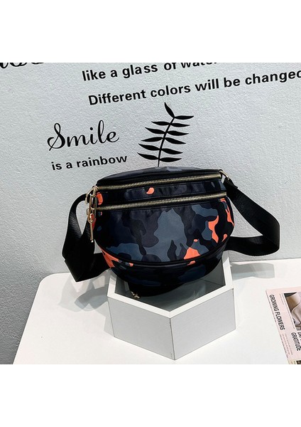 Turuncu Camo Trendy Serin Eyer Çantası Yeni Naylon Vintage Göğüs Çantası Kadın Moda Kamuflaj Rahat Omuz Crossbody Çanta (Yurt Dışından)