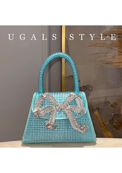 Göl Mavi Retro Moda Kore Tarzı Metal Yay Kadın Eyer Çanta Bayanlar Için Tatlı Sevimli Zarif Elmas Metal Dekoratif Postacı Çantaları (Yurt Dışından)