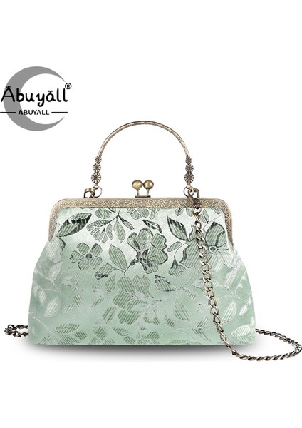 COLOUR13 M Abuyall Öpücük Kilit Üst Saplı Çanta Bağbozumu Sonbahar Akşam Dantel Tote Kanvas Çanta Zincir Askı Metal Çerçeve Crossbody Çanta Kadın (Yurt Dışından)