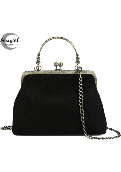 COLOUR13 M Abuyall Öpücük Kilit Üst Saplı Çanta Bağbozumu Sonbahar Akşam Dantel Tote Kanvas Çanta Zincir Askı Metal Çerçeve Crossbody Çanta Kadın (Yurt Dışından) modelleri