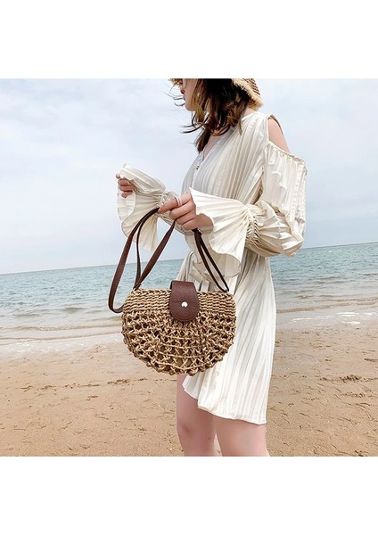 B-Bej Resim Olarak Rahat Yarım Ay Kadın Saman Rattan Omuz Çantaları Hasır Dokuma Bayan Hollow Crossbody Çanta Yaz Plaj Seyahat Küçük Çanta Çanta (Yurt Dışından) modelleri