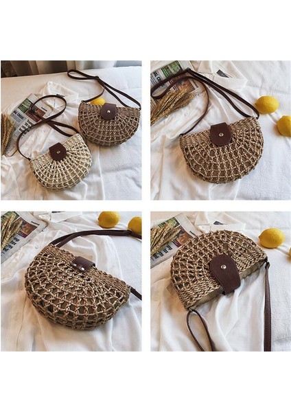 B-Bej Resim Olarak Rahat Yarım Ay Kadın Saman Rattan Omuz Çantaları Hasır Dokuma Bayan Hollow Crossbody Çanta Yaz Plaj Seyahat Küçük Çanta Çanta (Yurt Dışından) fırsatları