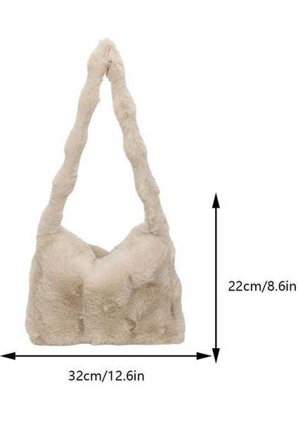 Haki C Kadın Peluş Omuz Çantası Yumuşak Tüylü Tote Çanta Sevimli Kabarık Üst Saplı Çanta Trendy Kadın Büyük Kapasiteli Alışveriş Işe Gidiş Çantası (Yurt Dışından)