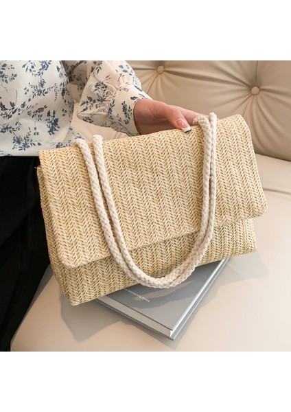 Pembe Hasır Çanta Yaz Plaj Omuz Çantaları Kadınlar Için 2023 Rafya Lüks Tasarımcı Çanta Bayanlar Halat Askı Seyahat Boho Çanta Tatil (Yurt Dışından) fiyatları