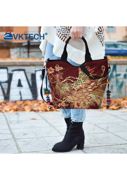 Siyah Tavuskuşu Nakış Çanta Kanvas Üst Kolu Büyük Kapasiteli Zarif Zarif Çanta Alışveriş Kadın Crossbody Çanta (Yurt Dışından) indirimleri