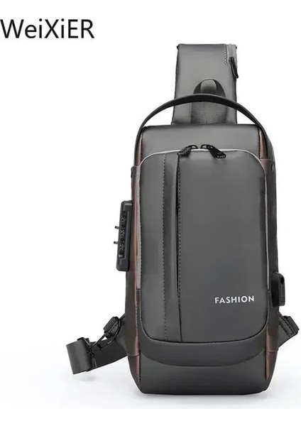 1818 Gri Erkekler Anti Hırsızlık Göğüs Çantası Omuz Çantaları USB Şarj Crossbody Paketi Okul Kısa Seyahat Haberciler Çanta Erkek Oxford Sling Paketi (Yurt Dışından)