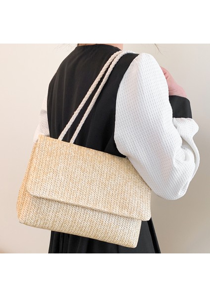 Pembe Hasır Çanta Yaz Plaj Omuz Çantaları Kadınlar Için 2023 Rafya Lüks Tasarımcı Çanta Bayanlar Halat Askı Seyahat Boho Çanta Tatil (Yurt Dışından) indirimleri