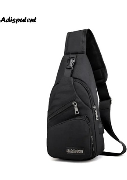 A-Siyah Erkek Göğüs Çantası Kulaklık Delikli USB Şarj Çantaları Çok Fonksiyonlu Sling Çanta Anti Hırsızlık Seyahat Paketi Erkek Iş Omuz Çantaları (Yurt Dışından)