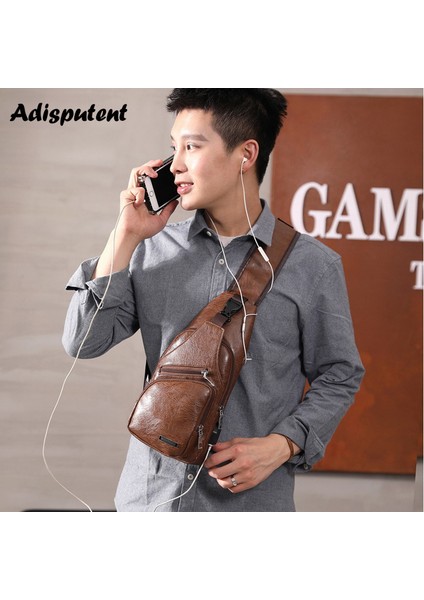 A-Siyah Erkek Göğüs Çantası Kulaklık Delikli USB Şarj Çantaları Çok Fonksiyonlu Sling Çanta Anti Hırsızlık Seyahat Paketi Erkek Iş Omuz Çantaları (Yurt Dışından) modelleri