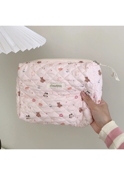 A Zoo Sevimli Pembe Kadın Kozmetik Çantası Makyaj Çantası Kapitone Pamuk Seyahat Saklama Torbaları Taşınabilir Yıkama Çantası Debriyaj Çanta Çanta Anne Çantası (Yurt Dışından) fiyatları