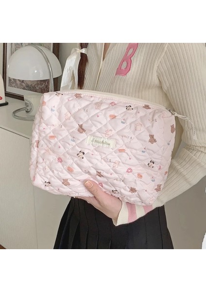 A Zoo Sevimli Pembe Kadın Kozmetik Çantası Makyaj Çantası Kapitone Pamuk Seyahat Saklama Torbaları Taşınabilir Yıkama Çantası Debriyaj Çanta Çanta Anne Çantası (Yurt Dışından) fırsatları