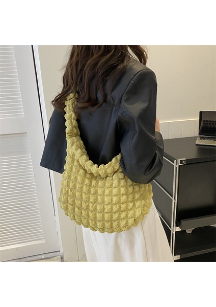 Sarı Bir Kadın Bulut Elmas Katlama Tote Çanta Yaz Büyük Kapasiteli Moda Kadın Koltukaltı Çanta Kız Omuz Çantası Kabarcık Crossbody Çanta Bolsa (Yurt Dışından)