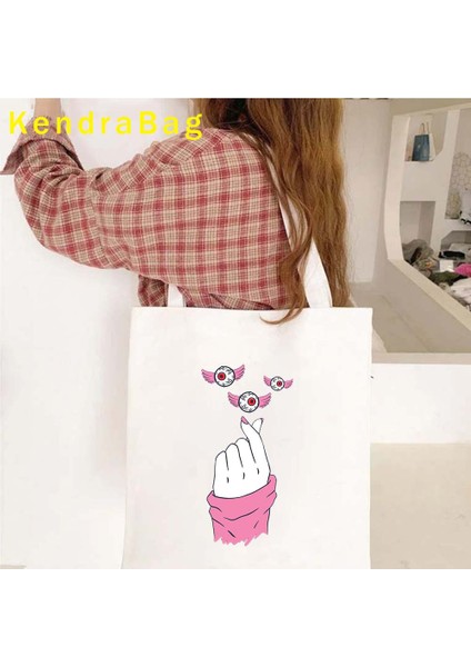 176 35X40CM Komik Kpop Söyleyen Parmak Kalp Kdrama Sevgilisi Saranghae Oppa K Pop Kız Kore Harajuku Anime Kaçak Kanvas Çanta Çocuk Shopper Çanta (Yurt Dışından) indirimleri