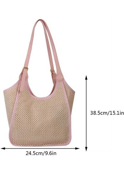 Bej Yaz Yuvarlak Hasır Kamış Örgü Çanta Renk Ekleme El Yapımı Dokuma Plaj Kadın Messenger Omuz Crossbody Bez Çantalar Çanta Seyahat (Yurt Dışından)