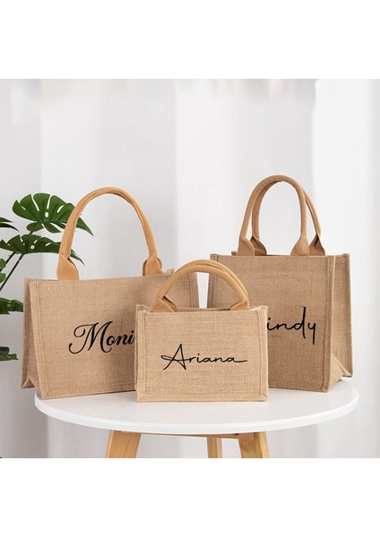 A6-21X23X15CM Adınızı Not Edin Dropshipping Özel Ad Jüt Çanta Çanta Çuval Bezi Alışveriş Tote Butik Iş Logo Baskı Giveaway Düğün Parti Hediye Çanta (Yurt Dışından)