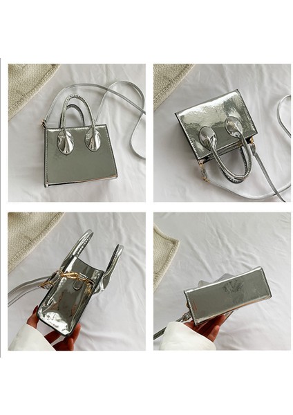Gümüş Kadın Gümüş Y2K Omuz Çantası Kız Mini Pu Deri Lazer Messenger Çanta Parlak Küçük Kare Tote Çanta Moda Kadın Debriyaj Çanta (Yurt Dışından) indirimleri