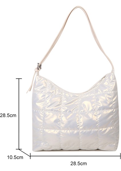 Beyaz D Moda Kış Gümüş Uzay Pamuk Yastıklı Omuz Çantaları Kadınlar Için Aşağı Crossbody Messenger Çanta Kabarık Naylon Çanta Bayan Çanta (Yurt Dışından)