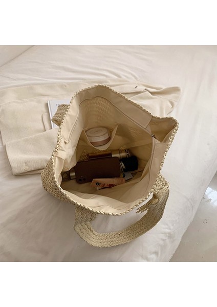 Yeşil Zarif Bayanlar Hasır Dokuma Çanta Kadın Tatil Plaj Işe Gidip Gelme Rahat Tote En Saplı Çanta Moda Retro Omuz Çantaları 2023 (Yurt Dışından) fırsatları