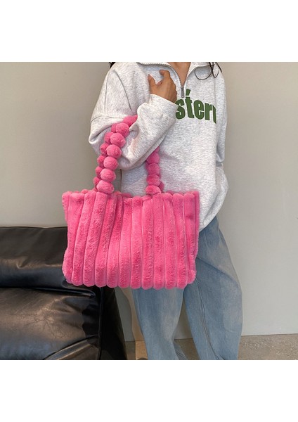 Gül Kırmızı Bir Peluş Tote Çanta Kadınlar Için Kış Kabarık Omuz Çantası Rahat Taklit Kürk Çanta Büyük Kürklü Alışveriş Çantası Şık Seyahat Çantası 2023 Yeni (Yurt Dışından) indirimleri