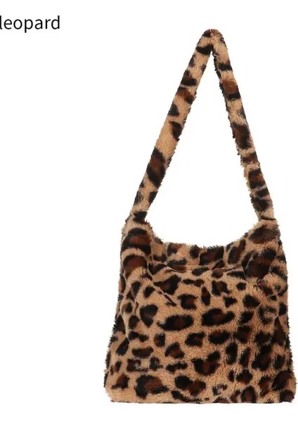Leopar Kadın Kabarık Omuz Çantası Üst Saplı Çanta Kadın Sonbahar Kış Çanta Peluş Tote Kız Moda Alışveriş Çantaları Çanta Kadınlar Için (Yurt Dışından)