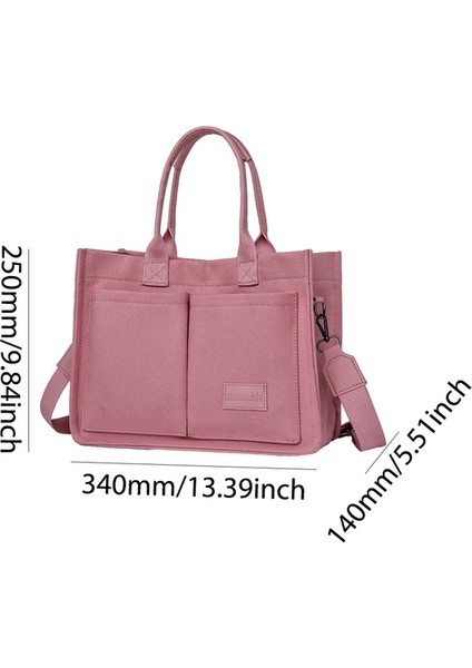 Pembe Kadın Moda Omuz Çantası Büyük Kapasiteli Kanvas Şık Messenger Çanta Ayarlanabilir Askı Çok Cepler Kare Işe Gidiş Çantası (Yurt Dışından)
