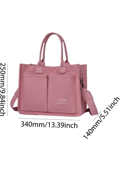 Pembe Kadın Moda Omuz Çantası Büyük Kapasiteli Kanvas Şık Messenger Çanta Ayarlanabilir Askı Çok Cepler Kare Işe Gidiş Çantası (Yurt Dışından) fırsatları