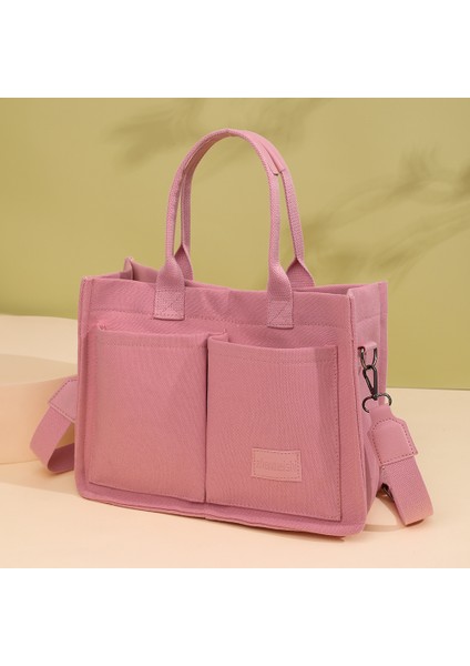 Pembe Kadın Moda Omuz Çantası Büyük Kapasiteli Kanvas Şık Messenger Çanta Ayarlanabilir Askı Çok Cepler Kare Işe Gidiş Çantası (Yurt Dışından) indirimleri