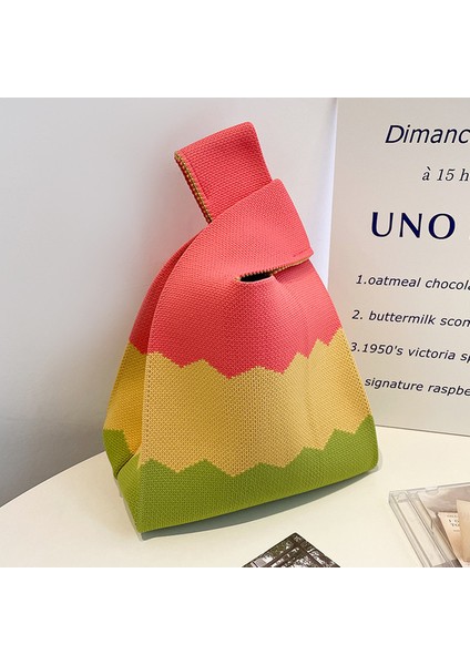 Yeşil Sarı Pembe Mini Kadın Kızlar Omuz Çantası Minimalist Kore Niş Tasarım Tote Çanta El Yapımı Düğüm Bilek Çanta El Yapımı Yeniden Kullanılabilir Örgü Çanta (Yurt Dışından)