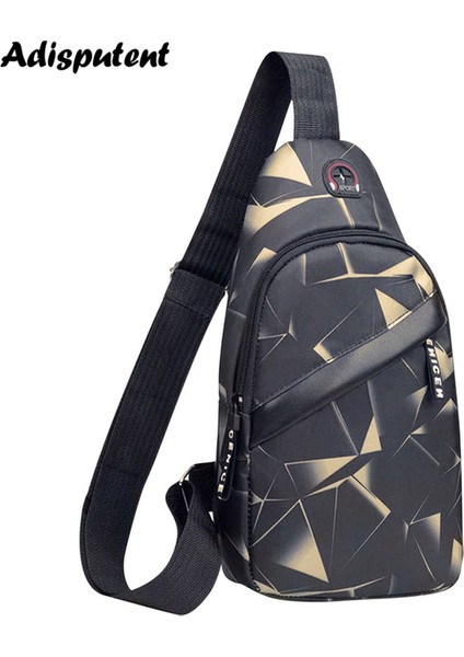 D1-Siyah Erkek Göğüs Çantası Kulaklık Delikli USB Şarj Çantaları Çok Fonksiyonlu Sling Çanta Anti Hırsızlık Seyahat Paketi Erkek Iş Omuz Çantaları (Yurt Dışından)