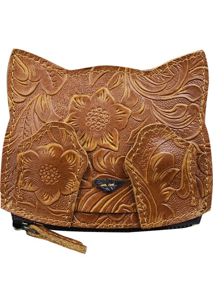 Siyah El Yapımı Hakiki Deri Bozuk Para Cüzdanı Küçük Mini Kart Yuvası Cep Para Çantası Sevimli Kedi Taşınabilir Organizatör Anahtar Kart Cüzdan (Yurt Dışından) fiyatları