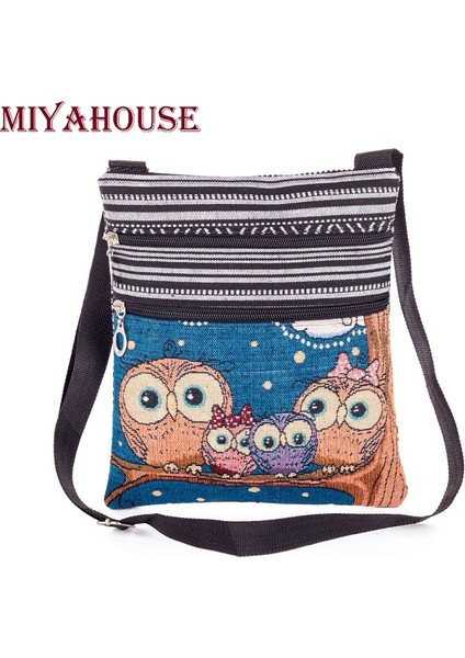 550D Miyahouse Işlemeli Baykuş Omuzdan Askili Çanta Kadın Karikatür Baskılı Kadın Askılı Çanta Bolsa Feminina Tuval Küçük Crossbody Çanta (Yurt Dışından) fiyatları