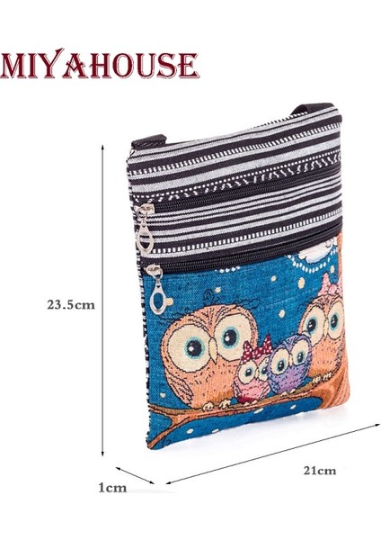 550D Miyahouse Işlemeli Baykuş Omuzdan Askili Çanta Kadın Karikatür Baskılı Kadın Askılı Çanta Bolsa Feminina Tuval Küçük Crossbody Çanta (Yurt Dışından) modelleri