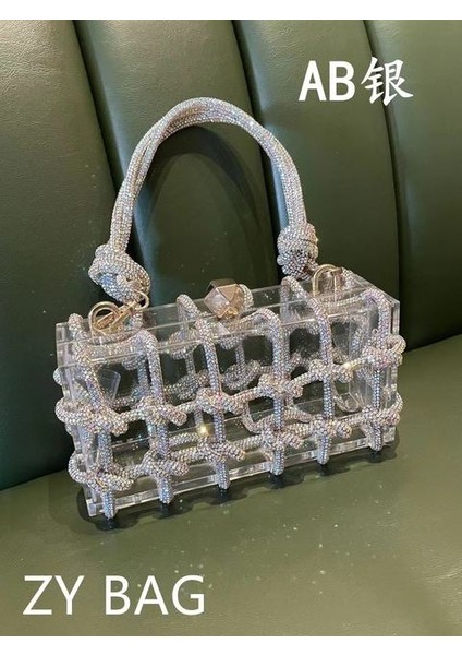 Hediye Kutusu Yok 20X6X10 cm Lüks Tasarımcı Akrilik Kutu Kare Çanta Taklidi Elmas Gece Çantası Akşam Yemeği Parti Debriyaj Çanta Omuz Çantası Kadın Çanta (Yurt Dışından)
