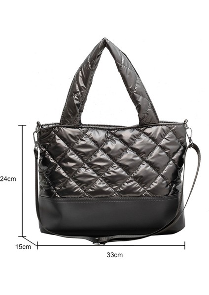 Gri Moda Kapitone Pamuk Yastıklı Messenger Çanta Kış Tasarımcısı Naylon Sıcak Crossbody Tote Çanta Tüy Yastıklı Crossbody Çanta (Yurt Dışından)