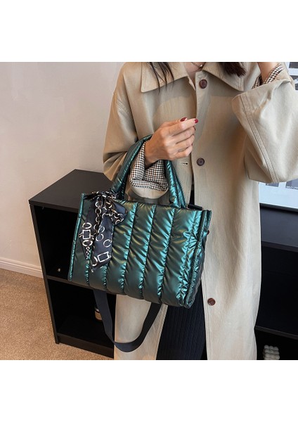 Gri Moda Kapitone Pamuk Yastıklı Messenger Çanta Kış Tasarımcısı Naylon Sıcak Crossbody Tote Çanta Tüy Yastıklı Crossbody Çanta (Yurt Dışından) modelleri