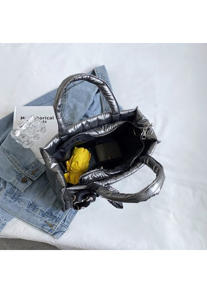 Gri Moda Kapitone Pamuk Yastıklı Messenger Çanta Kış Tasarımcısı Naylon Sıcak Crossbody Tote Çanta Tüy Yastıklı Crossbody Çanta (Yurt Dışından) indirimleri