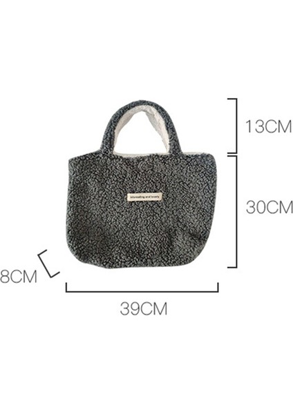 Gri Kuzu Yünü Kare Tote Çanta Kadın Peluş Düz Renk Omuz Çantası Kabarık Büyük Bayanlar Koltuk Altı Çanta Yüksek Kapasiteli Alışveriş Koltukaltı Çantası (Yurt Dışından)