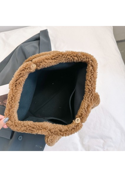 Gri Kuzu Yünü Kare Tote Çanta Kadın Peluş Düz Renk Omuz Çantası Kabarık Büyük Bayanlar Koltuk Altı Çanta Yüksek Kapasiteli Alışveriş Koltukaltı Çantası (Yurt Dışından) fırsatları
