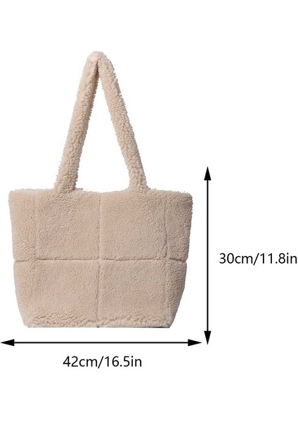 Gri Kuzu Yünü Kare Tote Çanta Kadın Peluş Düz Renk Omuz Çantası Kabarık Büyük Bayanlar Koltuk Altı Çanta Yüksek Kapasiteli Alışveriş Koltukaltı Çantası (Yurt Dışından) indirimleri