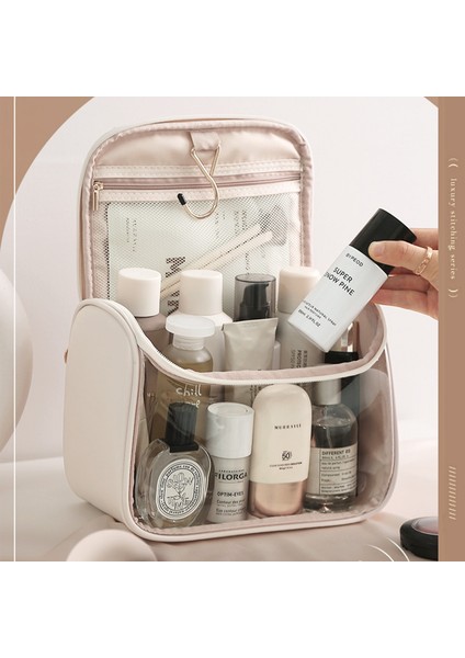 Pembe Çengel Kozmetik Çantası Büyük Seyahat Tuvalet Çantası Şeffaf Su Geçirmez Organize Kozmetik (Yurt Dışından) modelleri
