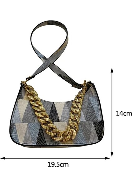 Siyah Kadın Hilal Çanta Moda Serin Tarzı Koltukaltı Çanta Katı Renk Lady Kız Yüksek Kaliteli Büyük Çanta Zincir Süsleme ile (Yurt Dışından)