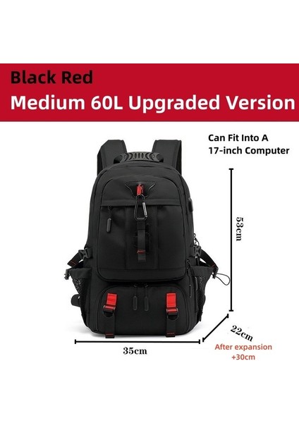 60L Siyah Kırmızı Erkek Seyahat Sırt Çantası 50-80L Erkekler Için Büyük Kapasiteli Iş Sırt Çantası 17 Inç Laptop Çantaları Moda Oxford Ayakkabı Sırt Çantası ile (Yurt Dışından)