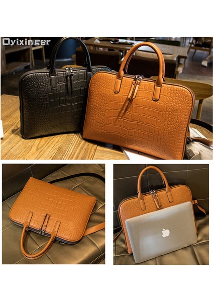 BLACK-14INCH 2023 Iş Kadın Evrak Çantası Deri Çanta Kadın Tote 15.6 14 Inç Laptop Çantası Omuz Ofis Çantaları Kadın Evrak Çantaları (Yurt Dışından)