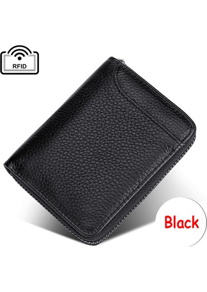 Siyah Vip Kimlik Kartı Tutucu Cüzdan Hakiki Deri Banka Kredi Kartı Rfid Cüzdan Erkek ve Kadın Ince Küçük Değişim Para Tuşları Kartları Fermuarlı Çanta (Yurt Dışından)