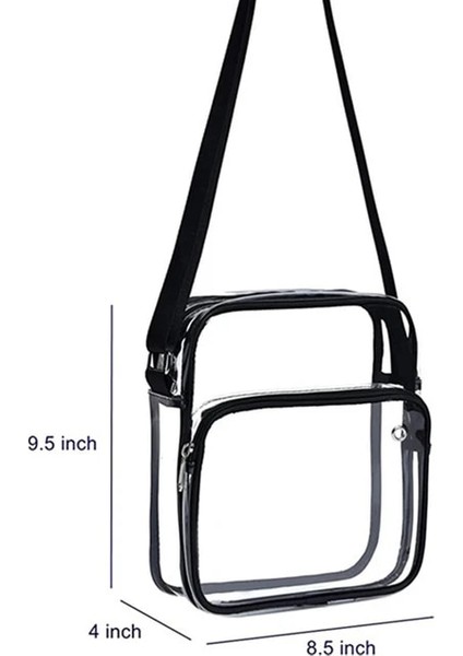 Siyah Kadın Pvc Temizle Su Geçirmez Küçük Çanta Taşınabilir Seyahat Stadyum Onaylı Fermuar Omuz Crossbody Çanta Tuvalet Çantası (Yurt Dışından)