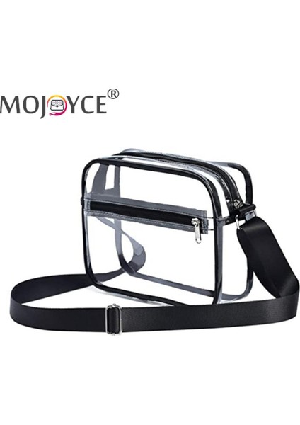 Siyah Kadın Pvc Temizle Su Geçirmez Küçük Çanta Taşınabilir Seyahat Stadyum Onaylı Fermuar Omuz Crossbody Çanta Tuvalet Çantası (Yurt Dışından) fiyatları