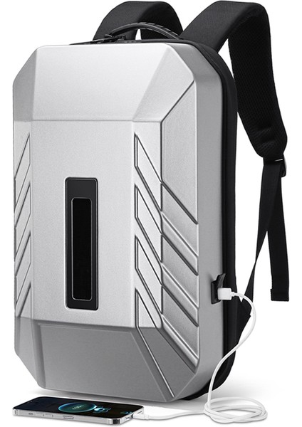 9499S-BLACK Ozuko Erkek Sırt Çantası Sert Kabuk Çok Fonksiyonlu Anti-Hırsızlık Su Geçirmez Iş Sırt Çantası Laptop Çantası Akıllı Serin LED Erkekler USB Şarj (Yurt Dışından)