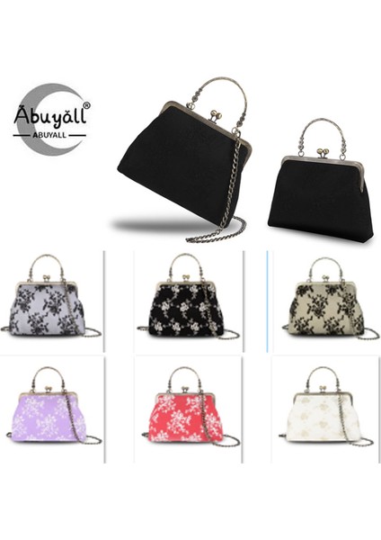 Kayısı-Dantel M Abuyall Öpücük Kilit Üst Saplı Çanta Bağbozumu Sonbahar Akşam Dantel Tote Kanvas Çanta Zincir Askı Metal Çerçeve Crossbody Çanta Kadın (Yurt Dışından) fiyatları